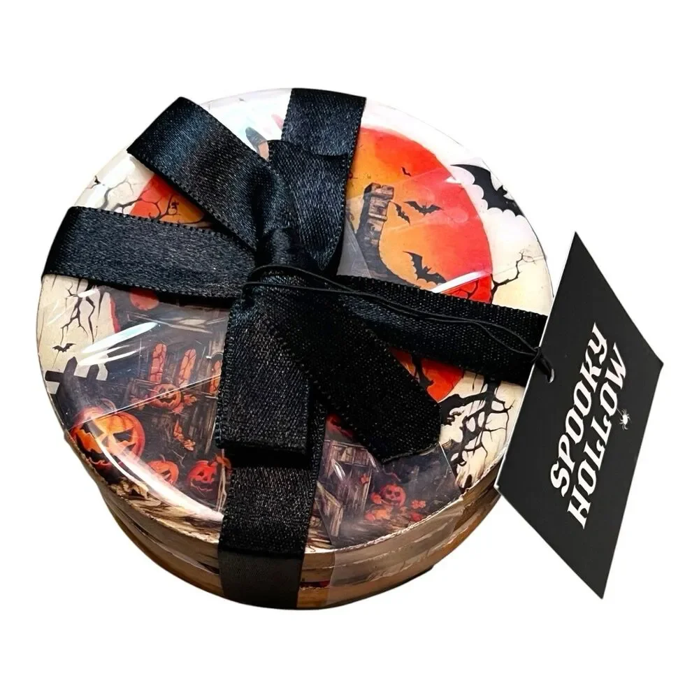 Spooky Hollow Set Of 4 Halloween Haunted House Wood Coasters New With Tag